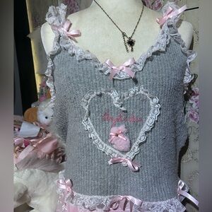 Angelcakes🎀 ooak grey & white sweater top  rabbit heart adorable